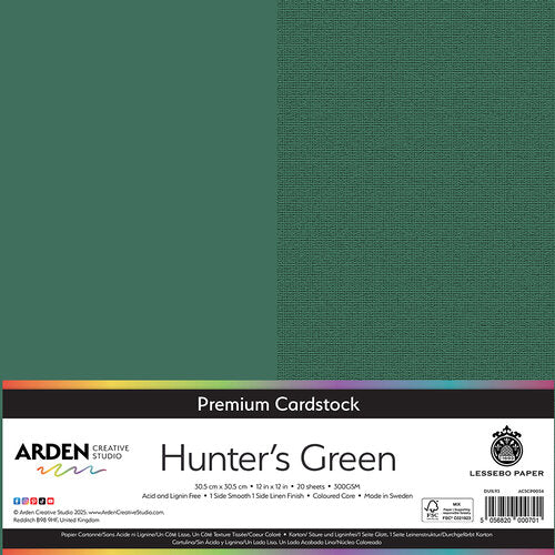 Arden Creative Studio Premium Cardstock Hunter's Green 12in x 12in 300gsm 20 Pack
