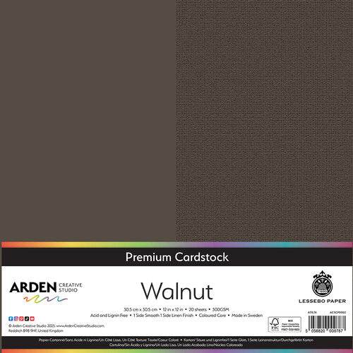 Arden Creative Studio Premium Cardstock Walnut 12in x 12in 300gsm 20 Pack