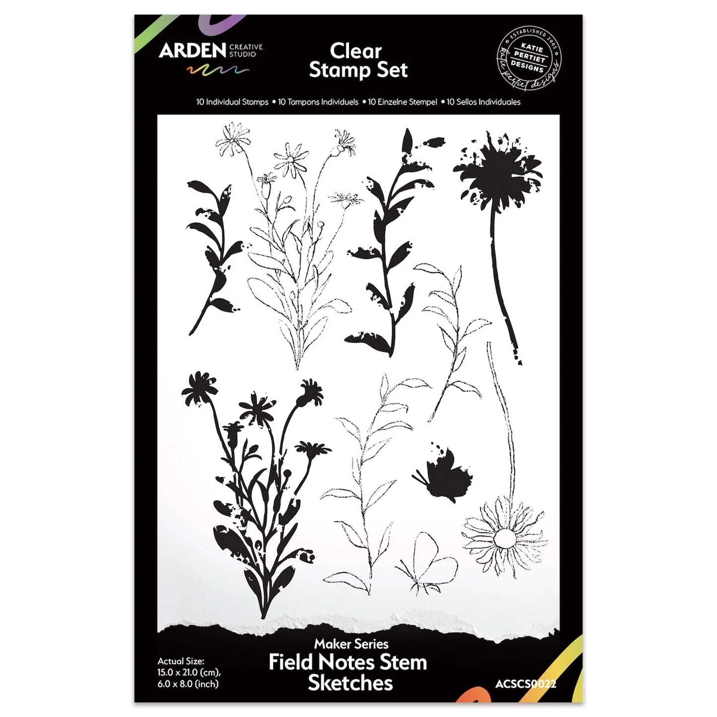 Arden Creative Studio Maker Series Field Notes Stem Sketches 6in x 8in Clear Stamp Set