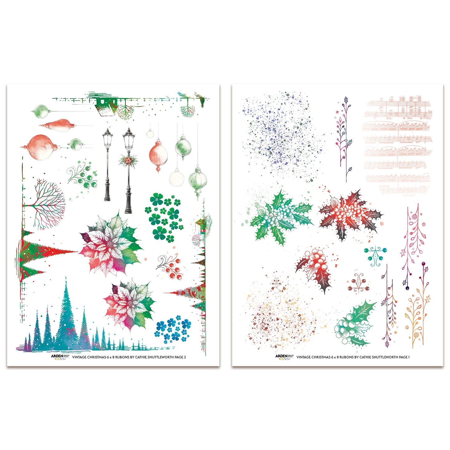 Arden Creative Studio Vintage Christmas 6in x 8in Rub-On Transfer Set