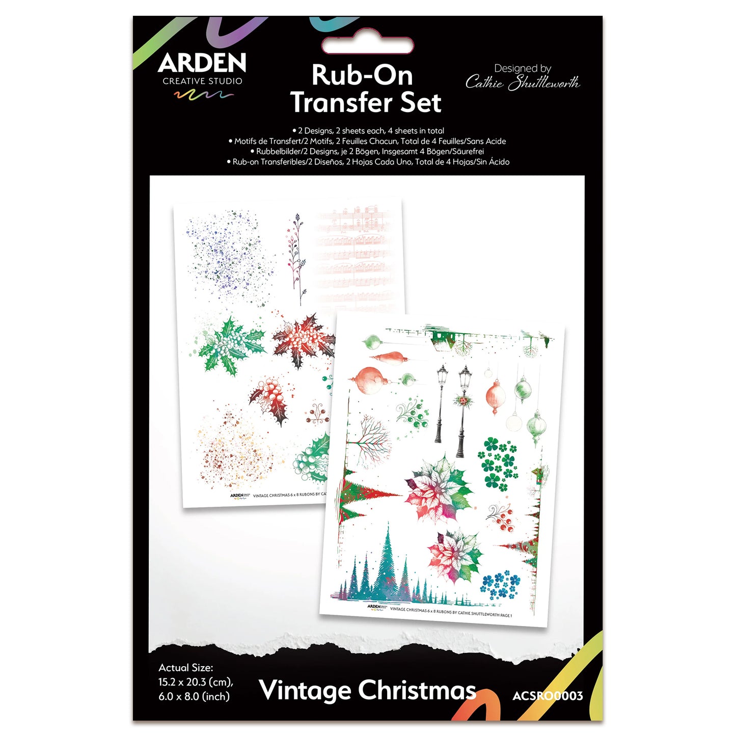 Arden Creative Studio Vintage Christmas 6in x 8in Rub-On Transfer Set