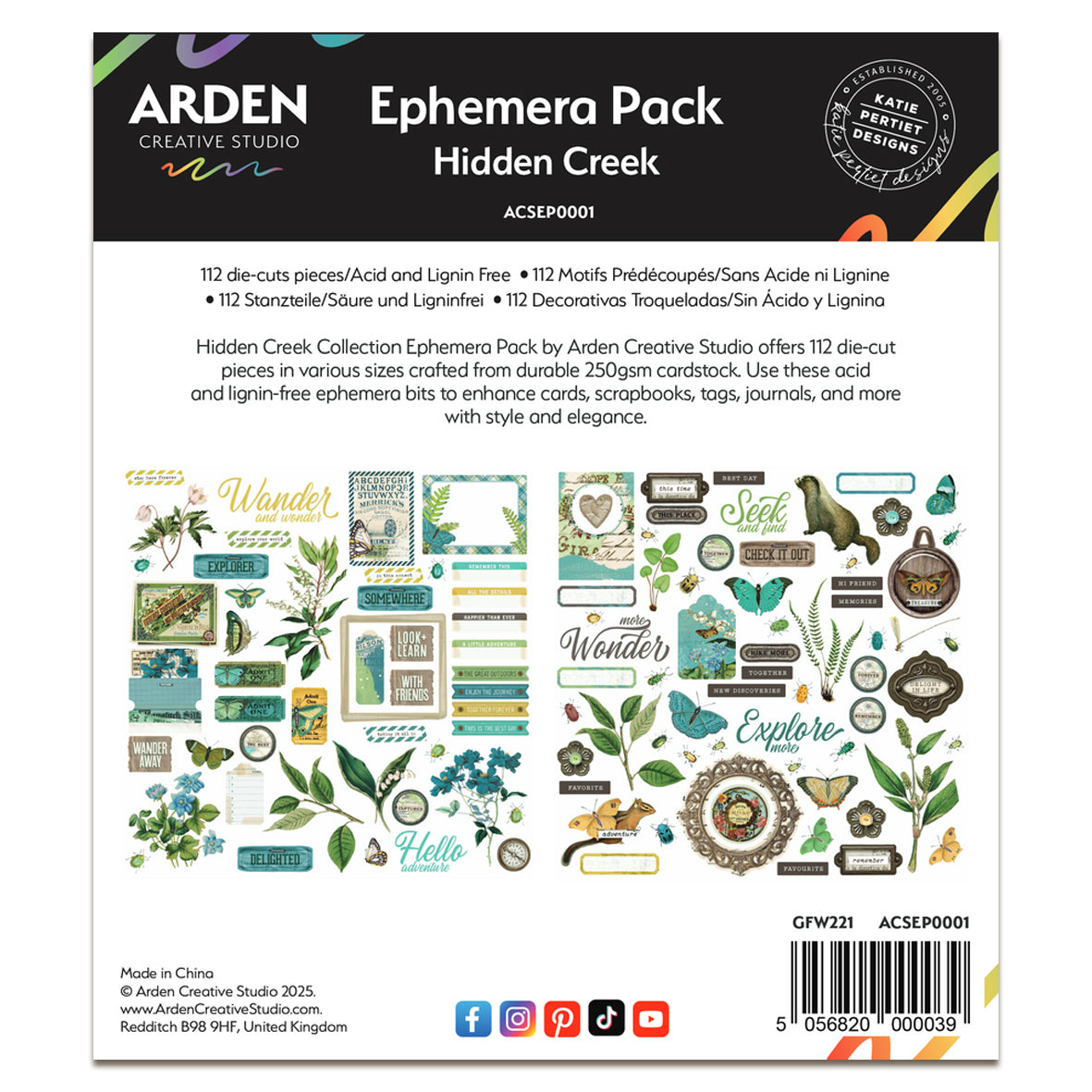 Arden Creative Studio Hidden Creek Ephemera Pack (112pcs)