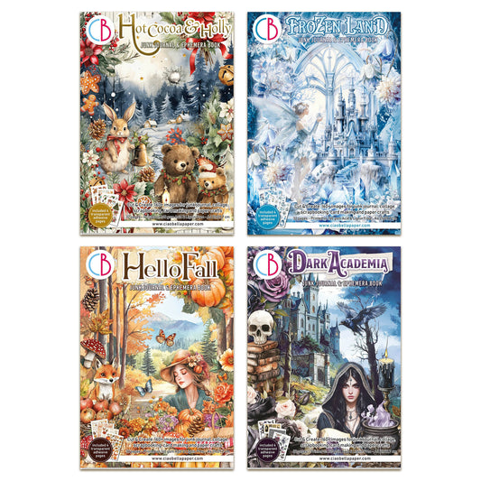 Ciao Bella Junk Journal Ephemera Book Bundle - Dark Academia, Frozen Land, Hello Fall & Hot Cocoa and Holly
