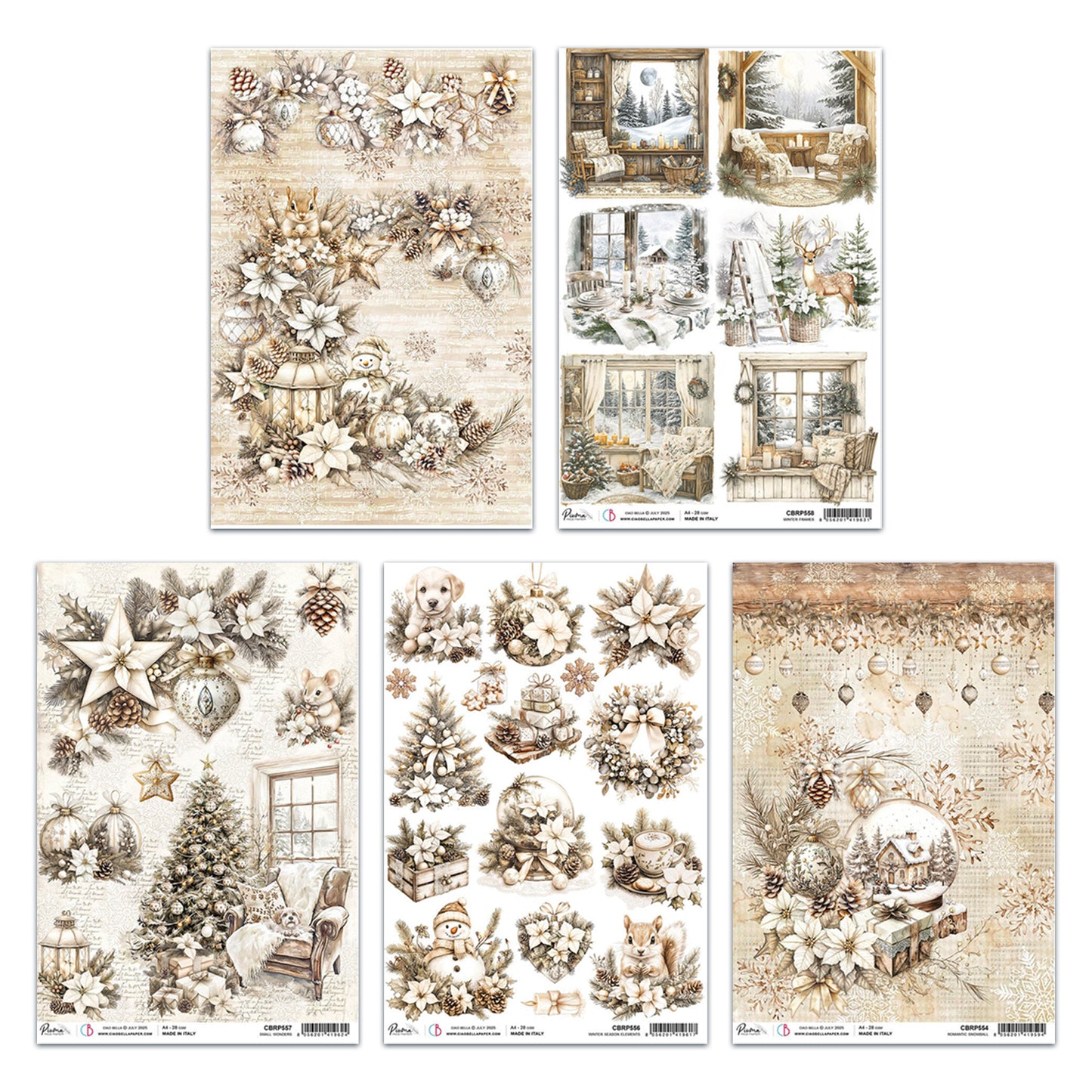 Ciao Bella Winter Season A4 Rice Paper Bundle - 5 Pcs