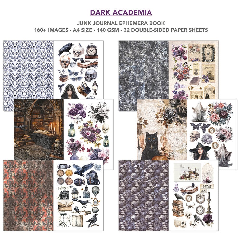 Ciao Bella Dark Academia A4 Junk Journal Ephemera Book (32pcs)
