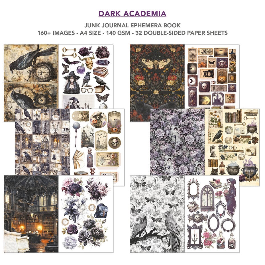 Ciao Bella Dark Academia A4 Junk Journal Ephemera Book (32pcs)