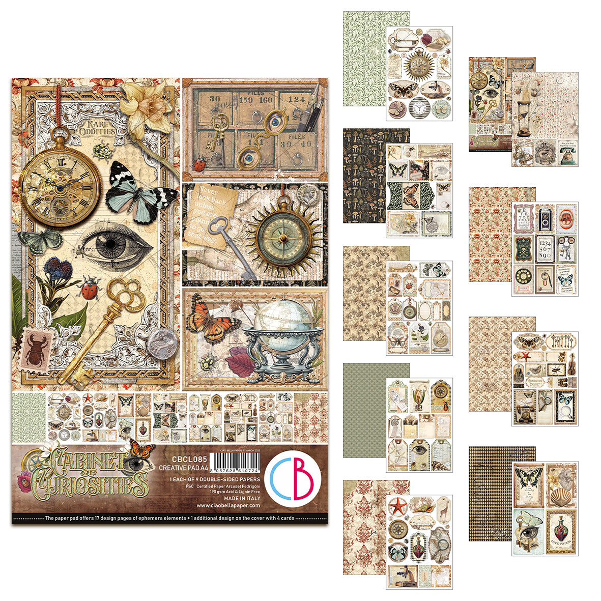 Ciao Bella Cabinet of Curiosities A4 Creative Pad (9pcs)