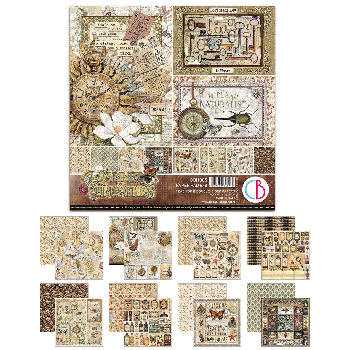 Ciao Bella Cabinet of Curiosities 8x8 Inch Paper Pad (12pcs)