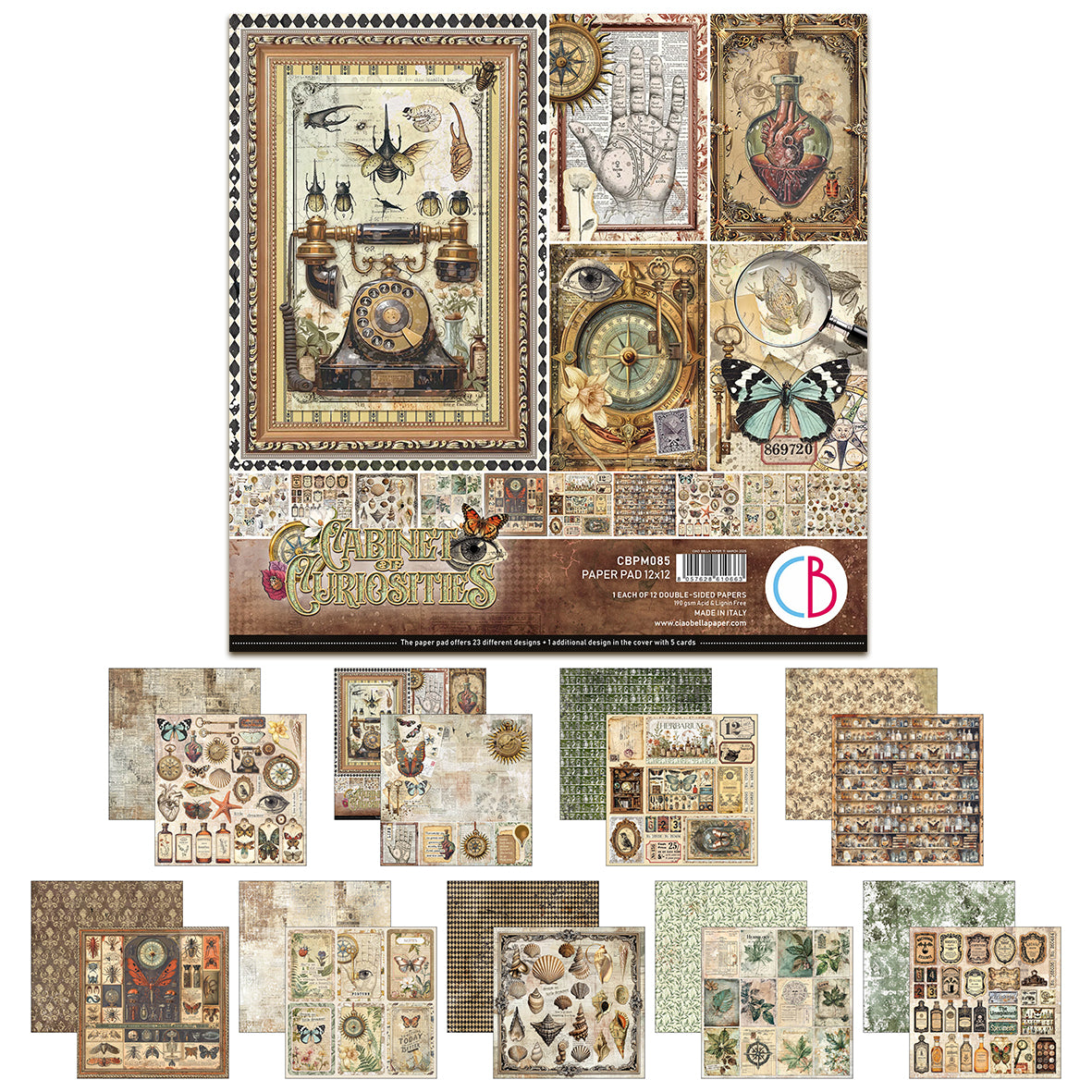 Ciao Bella Cabinet of Curiosities 12x12 Inch Paper Pad (12pcs)