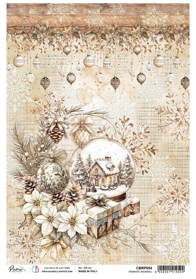 Ciao Bella Winter Season A4 Rice Paper A4 Romantic Snowball (1pc)