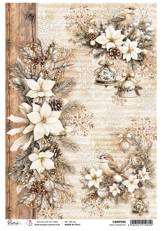 Ciao Bella Winter Season A4 Rice Paper A4 White Poinsettia (1pc)