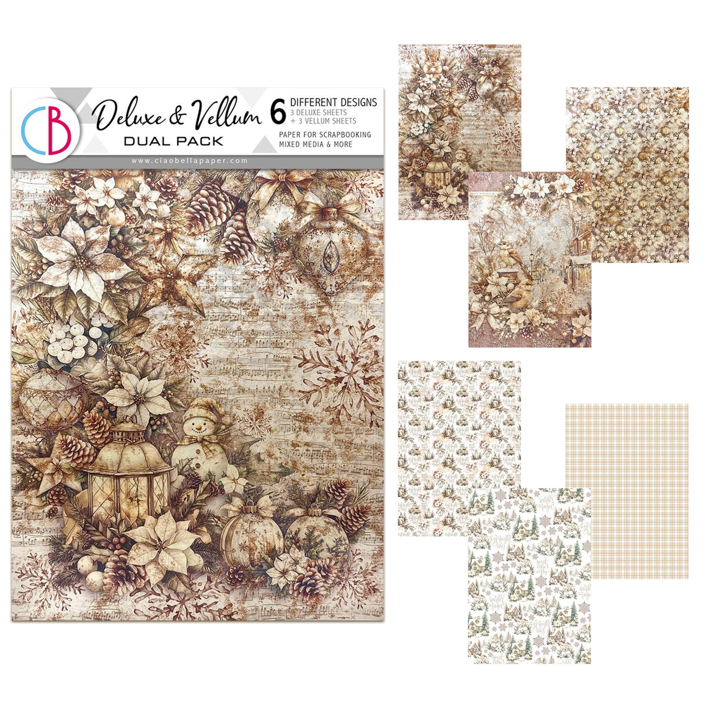 Ciao Bella Winter Season A4 Deluxe Paper Pearl Copper & Vellum Dual Pack Mixed (6pcs)