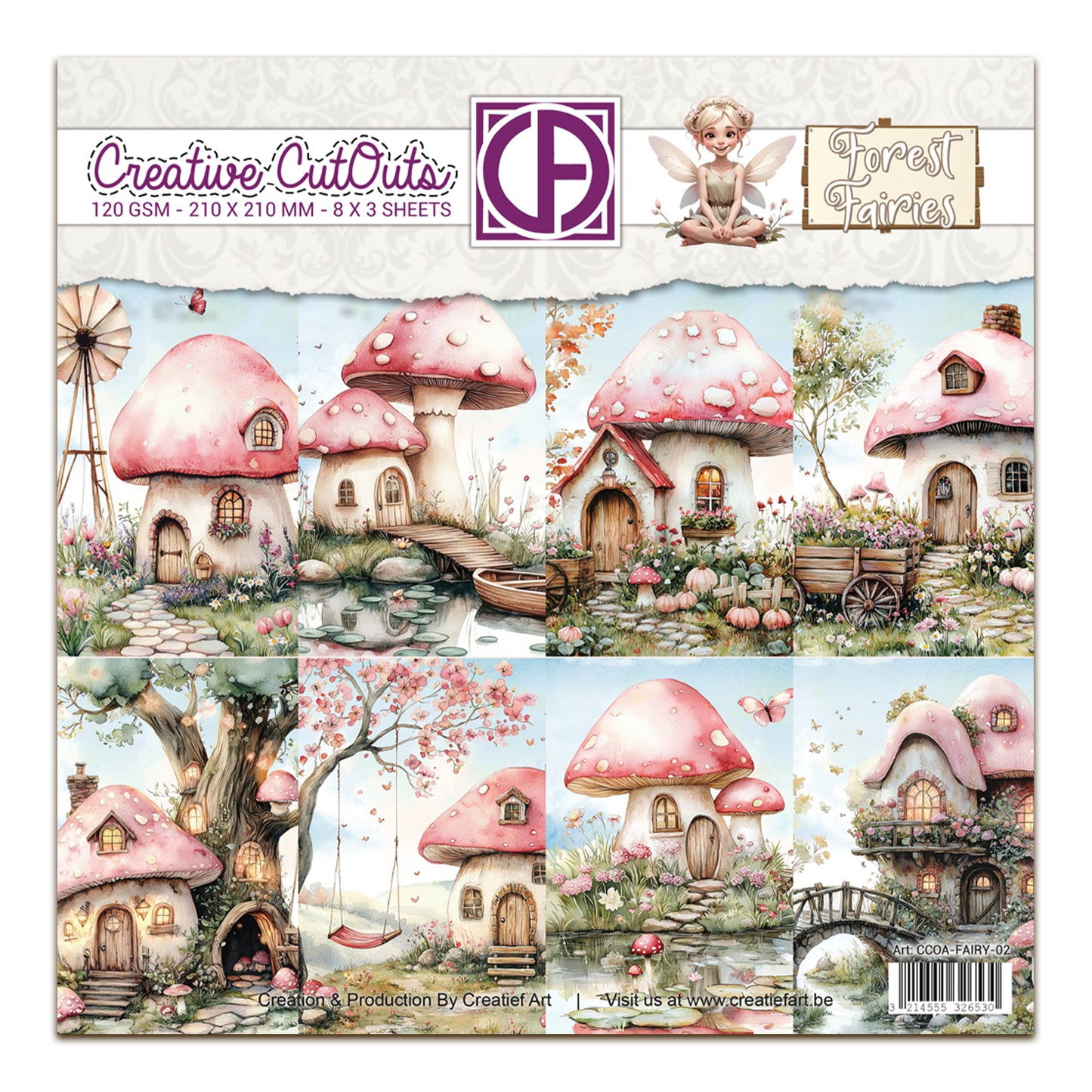 Creatief Art Forest Fairies 8x8 Inch Paper Pack Mushroom Houses