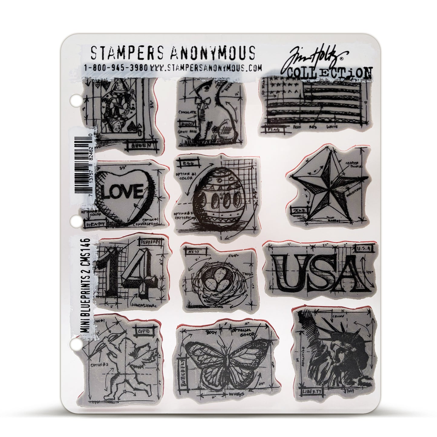 Stampers Anonymous Mini Blueprints #2 Tim Holtz Cling Stamps