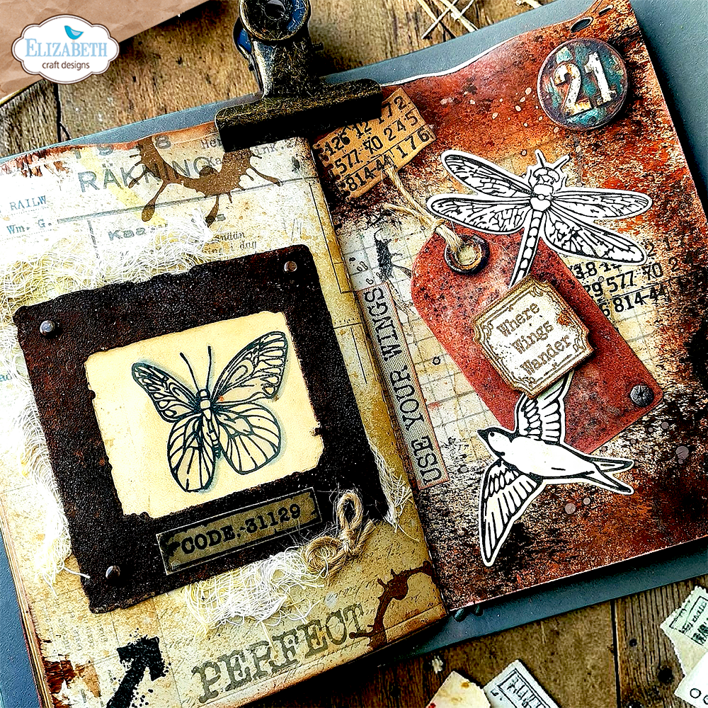 Elizabeth Craft Designs Beautifully Worn Stamp and Die Set Set Where Wings Wander by Devid Roodenburg