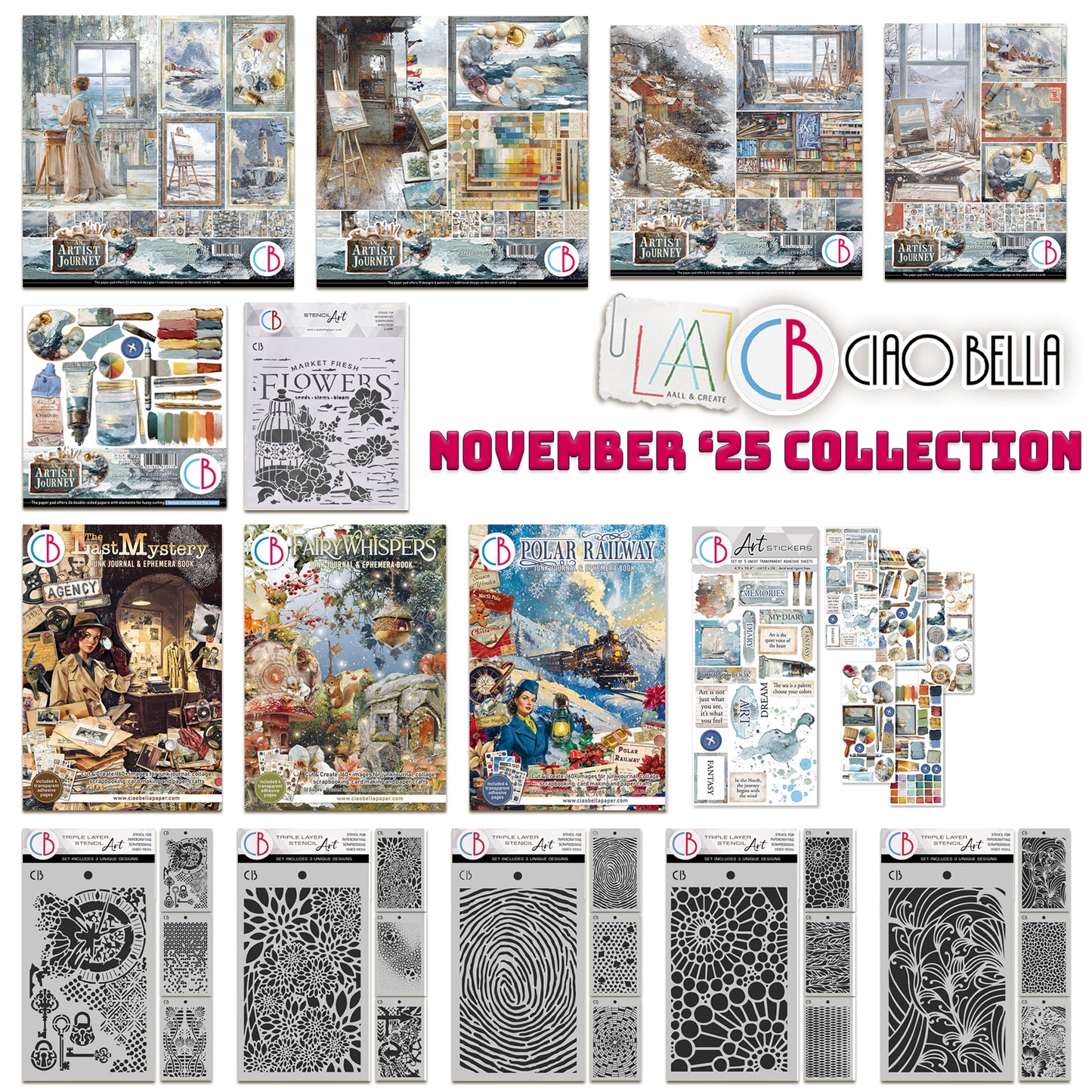 Ciao Bella October 2025 Stencil, Junk Journal & Paper Pad Collection