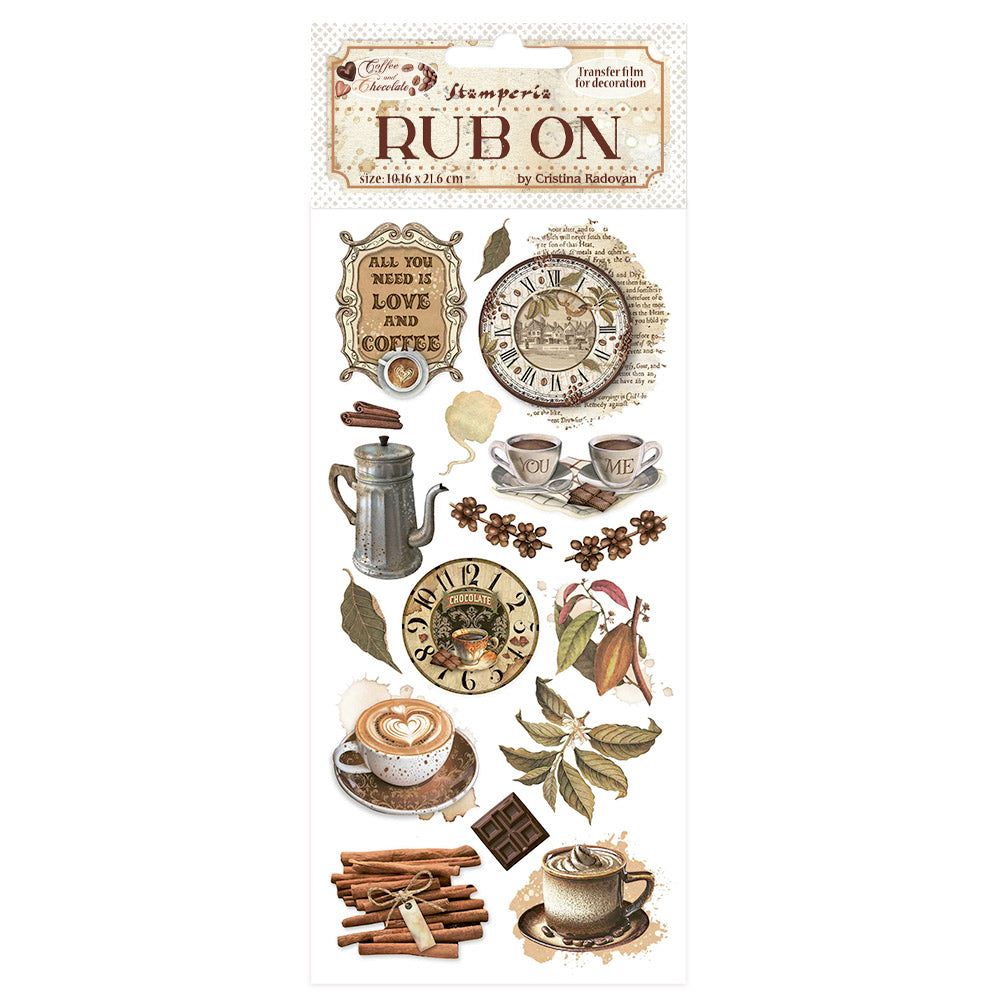 Stamperia Coffee and Chocolate Rub-On 4x8,5 Inch All You Need Is Love And Coffee