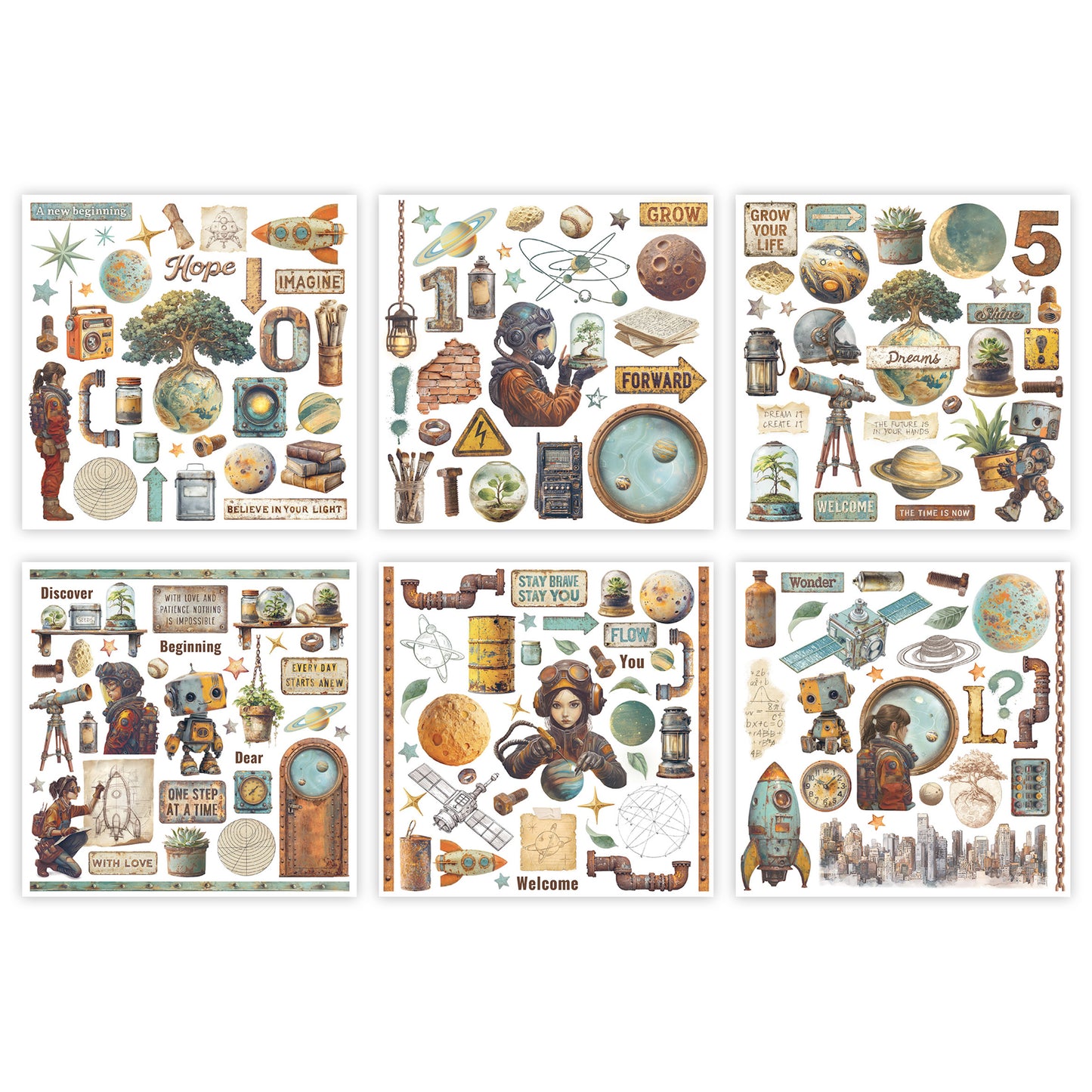 Stamperia A New Beginning Rub-On 15,5x15,5cm Assortment (6pcs)