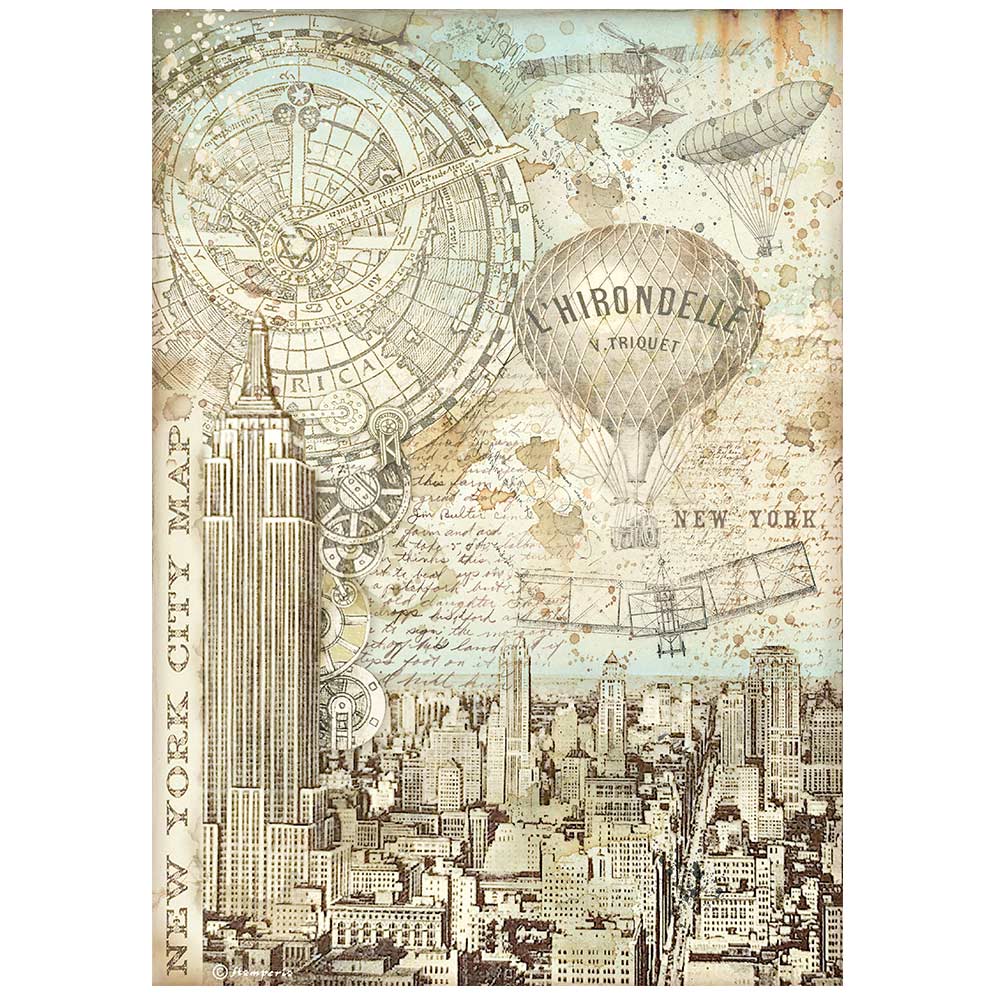 Stamperia A4 Rice Paper Sir Vagabond Aviator New York City Map