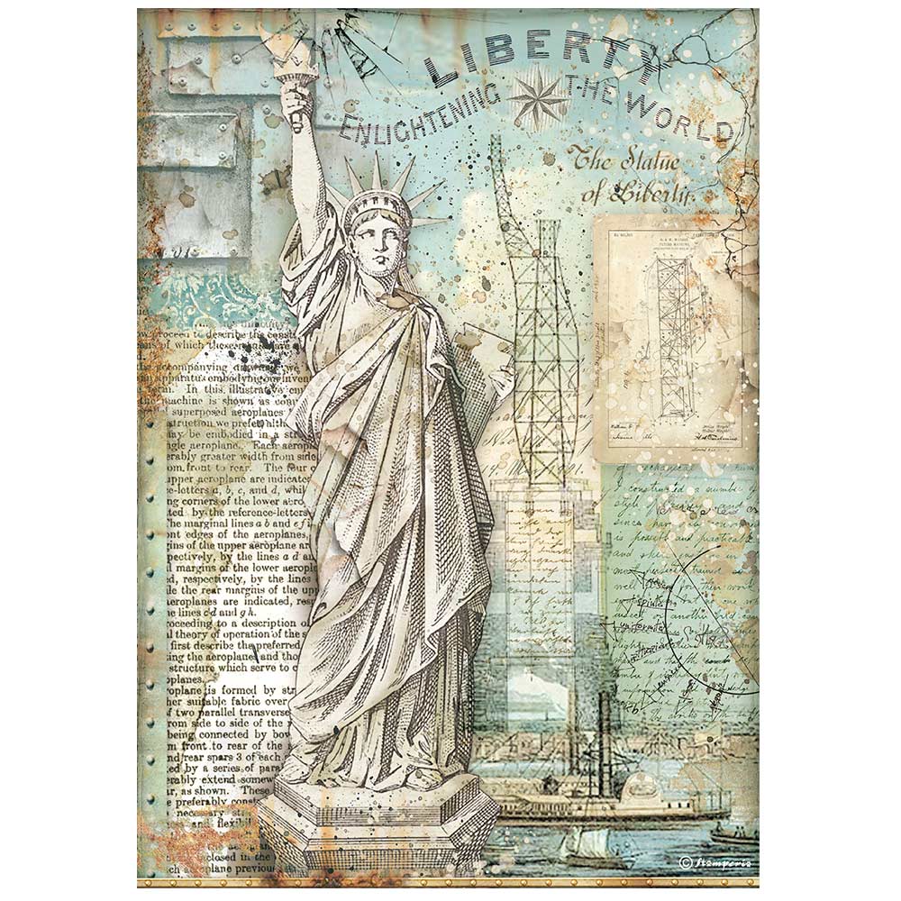 Stamperia A4 Rice Paper Sir Vagabond Aviator Statue Of Liberty