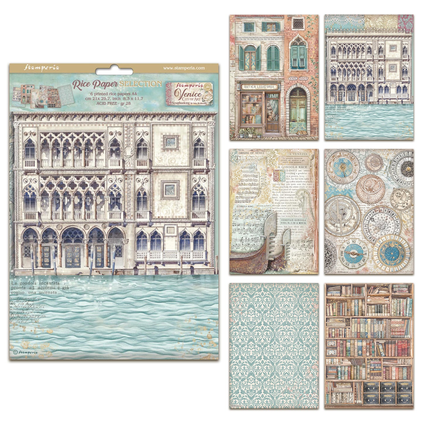 Stamperia Venice City of Art A4 Rice Paper Selection (6pcs)