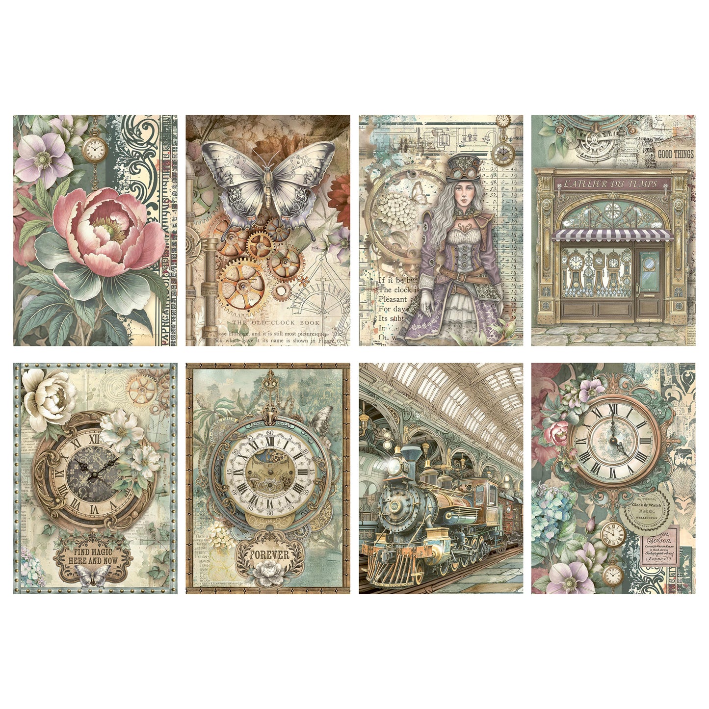Stamperia Gardens of Time A6 Mini Rice Paper (8pcs) (DFSA6X05)