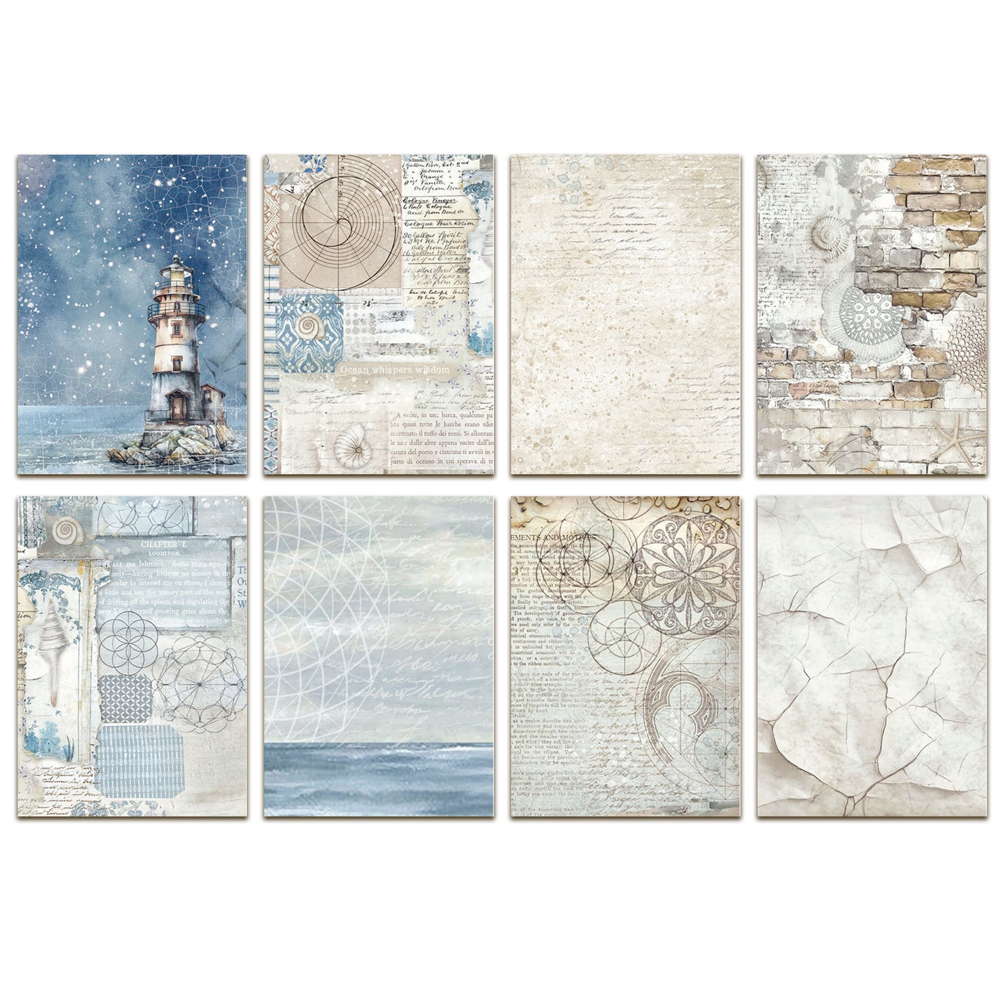 Stamperia Silent Sea A6 Rice Paper Backgrounds (8pcs)