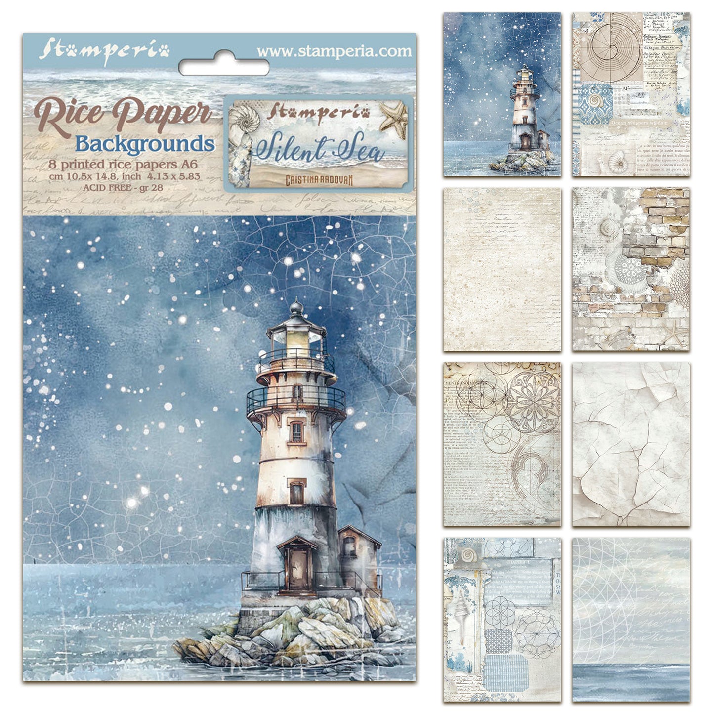 Stamperia Silent Sea A6 Rice Paper Backgrounds (8pcs)