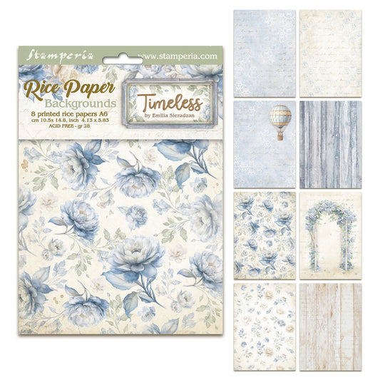 Stamperia Timeless A6 Rice Paper Backgrounds (8pcs)