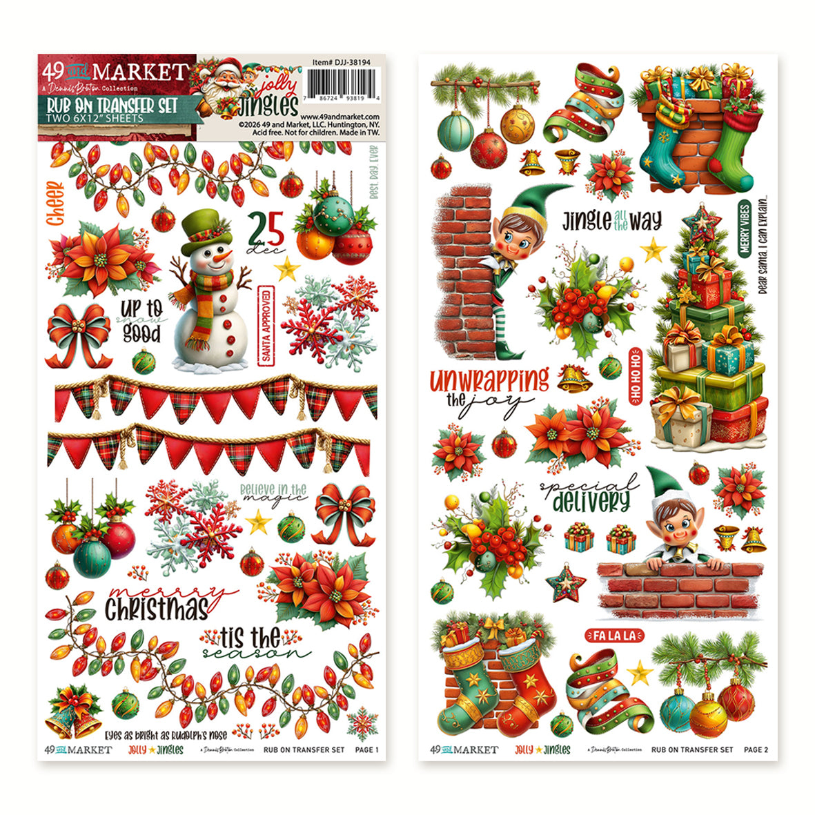 49 And Market Jolly Jingles 6 x12 Blendable Rub-on Transfer Set