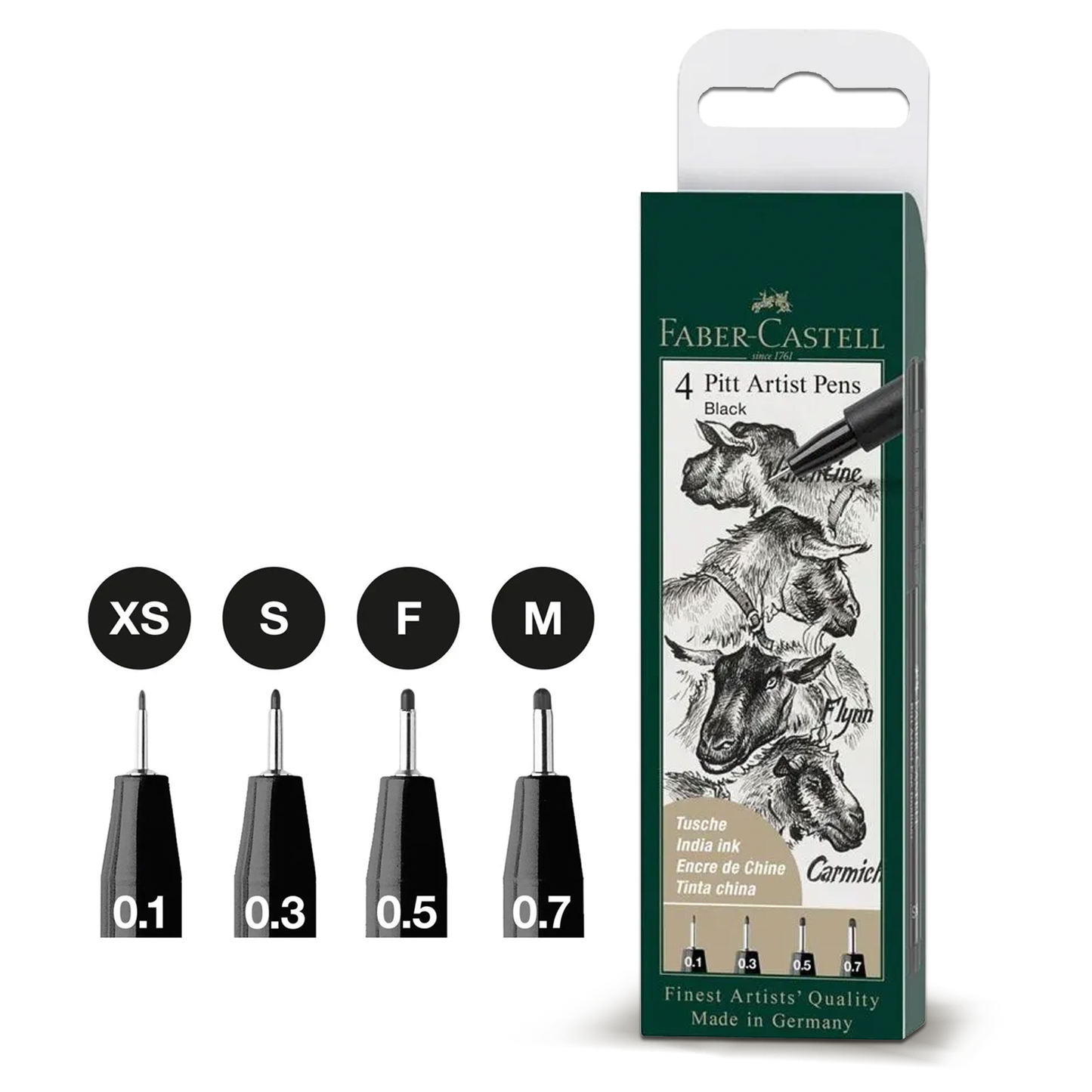 Faber Castell Drawing Pen Pitt Artist Set 4x Black Fineliner