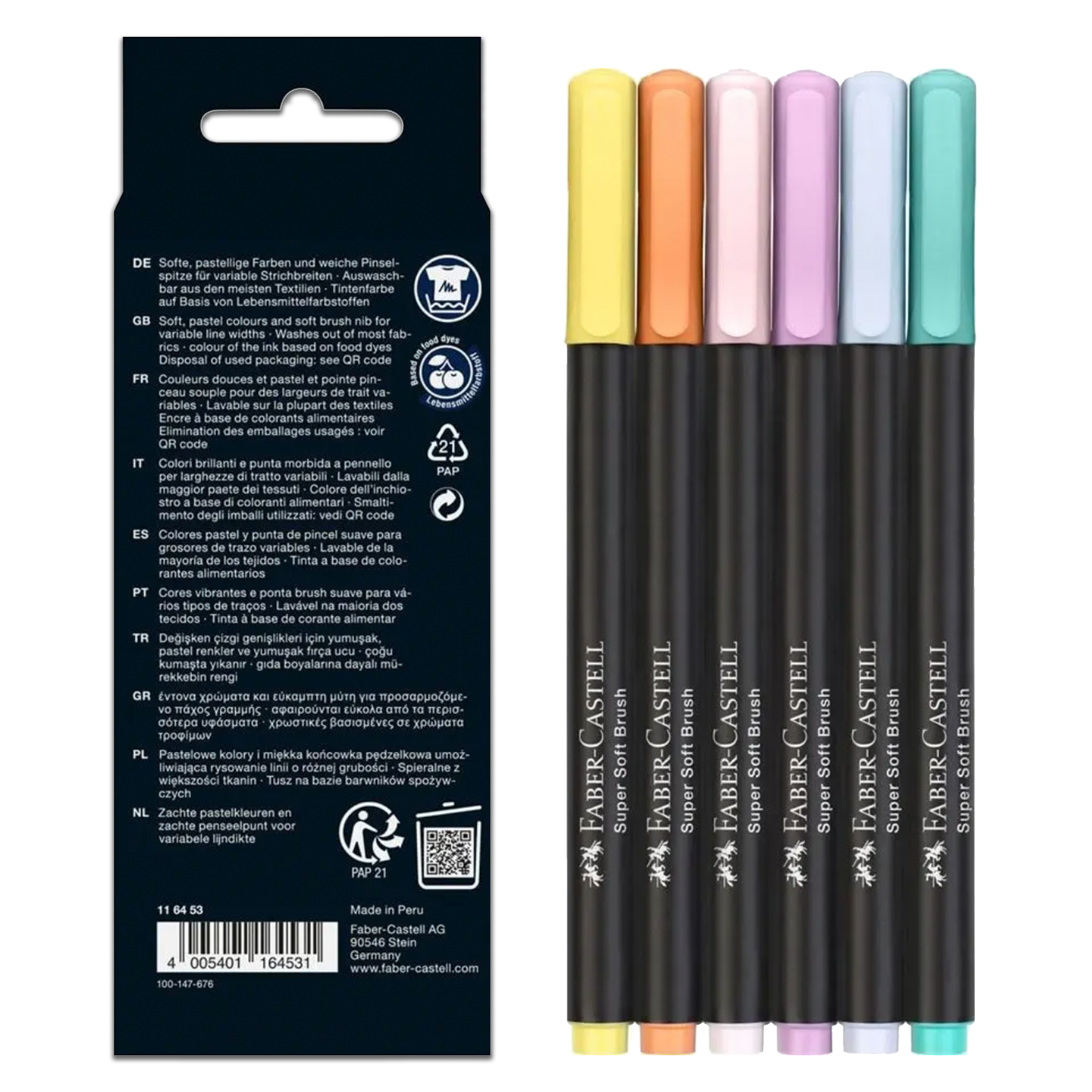 Faber Castell Black Edition Felt Tip Pen w/ Soft Brush Nib Pastel (6pcs)