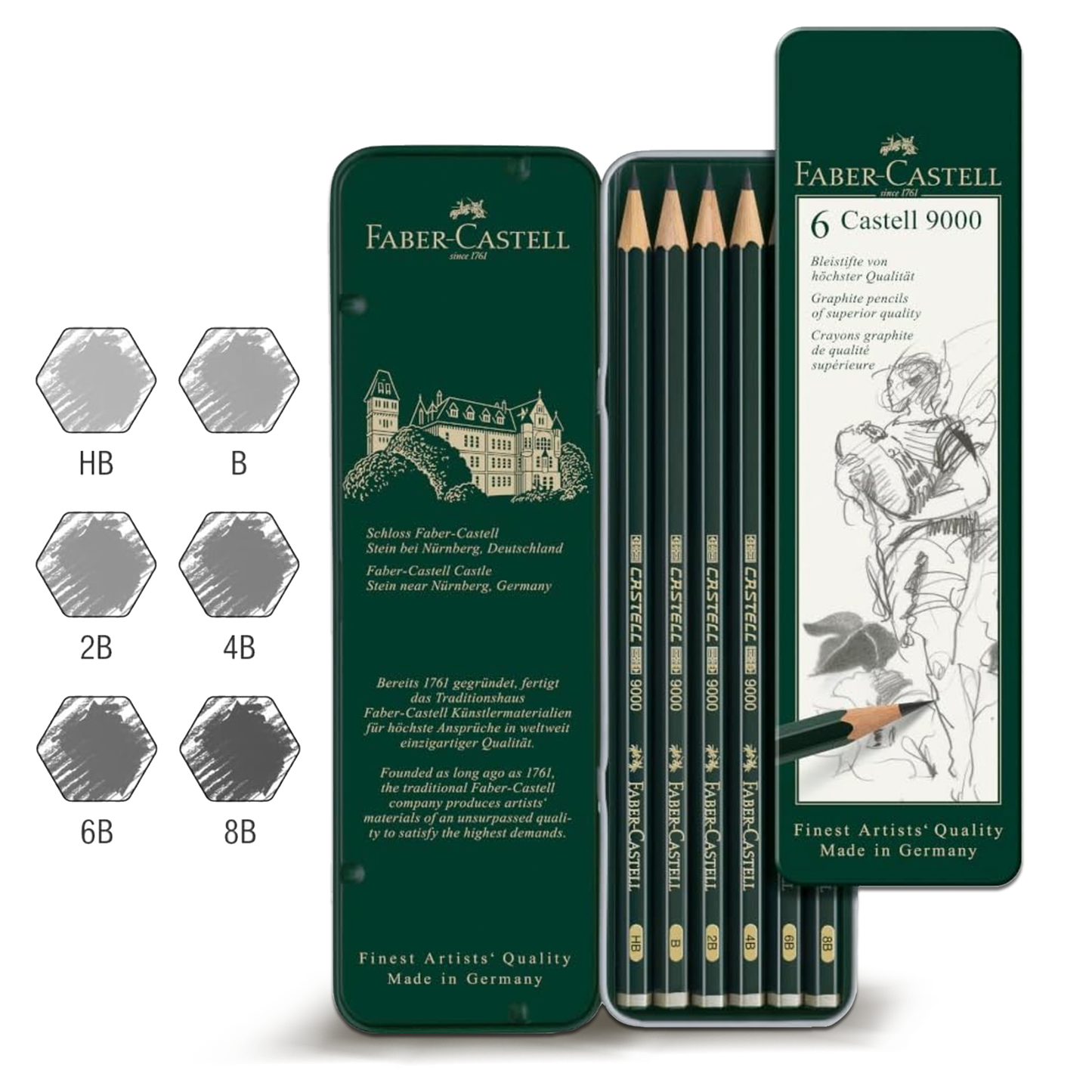 Faber Castell Graphite Pencil 9000 Tin With 6 Pieces