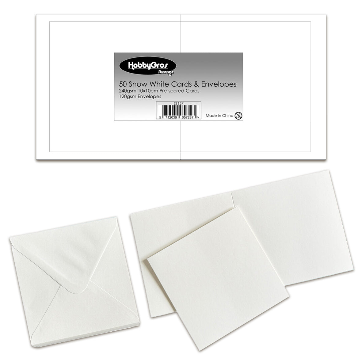 HobbyGros Storage Cards & Envelopes 10x10cm Snow White (50pcs)