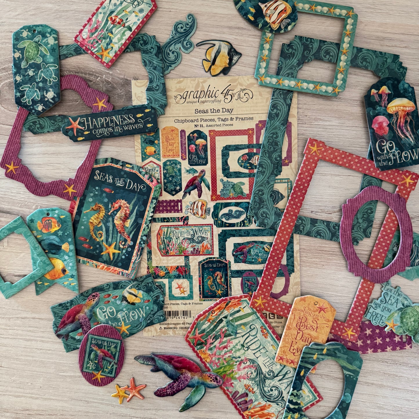 Graphic 45 Seas the Day Chipboard Pieces, Tags & Frames