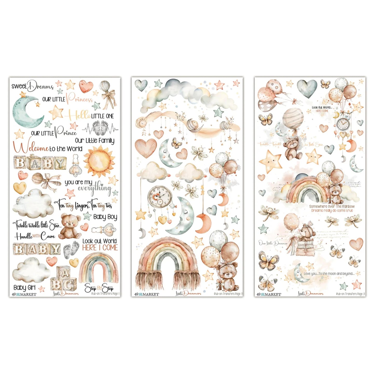 49 and Market Little Dreamer 6×12" Rub-on Transfer Set