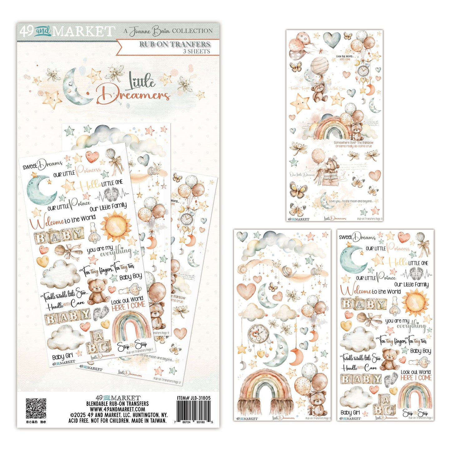 49 and Market Little Dreamer 6×12" Rub-on Transfer Set