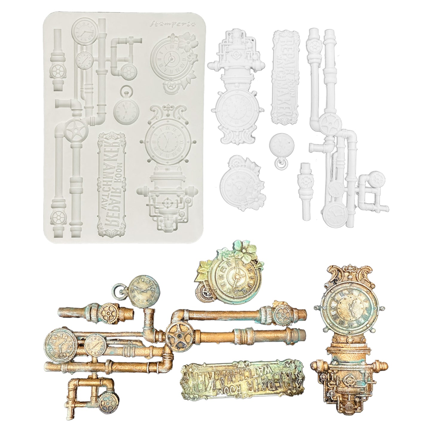 Stamperia Gardens of Time A5 Silicon Mould Clocks and Tubes (KACMA608)