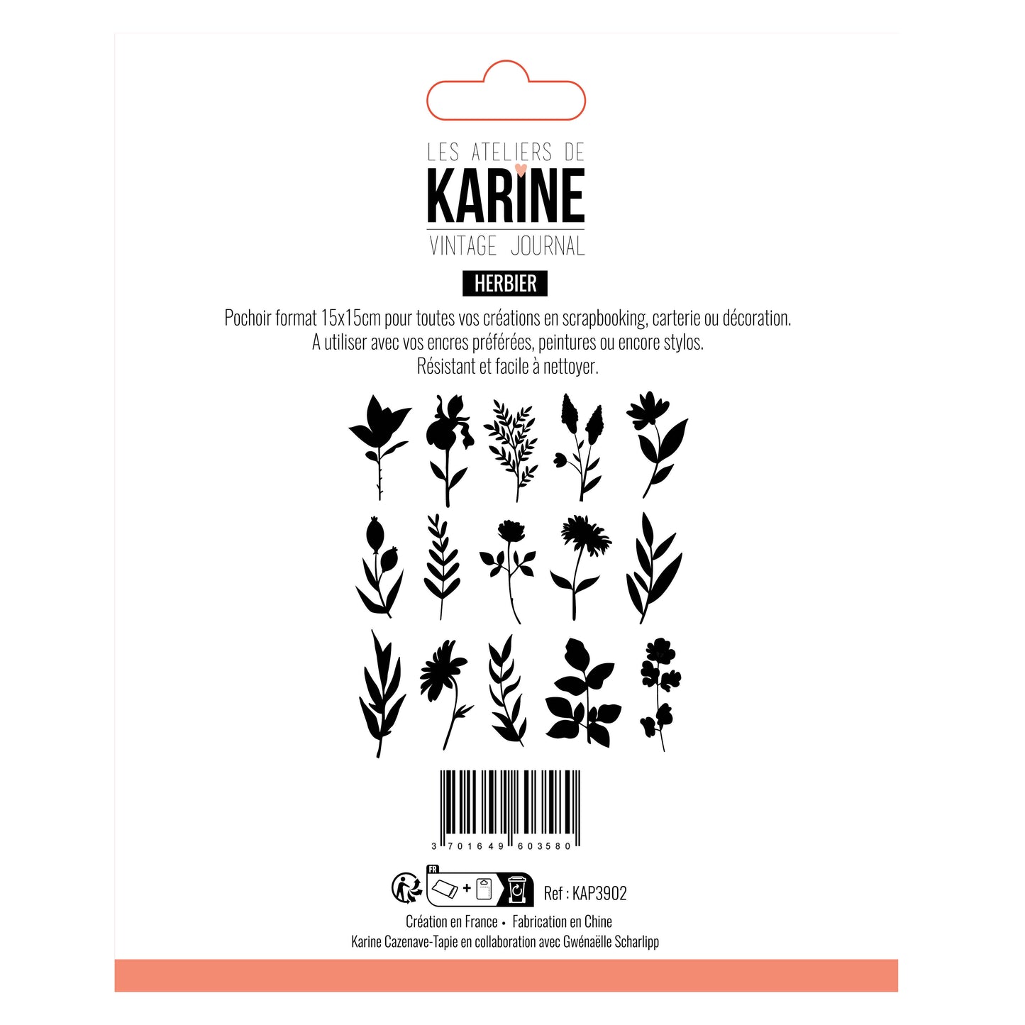 Les Ateliers De Karine Vintage Journal - 15x15cm Stencil - Herbier (Herbarium)