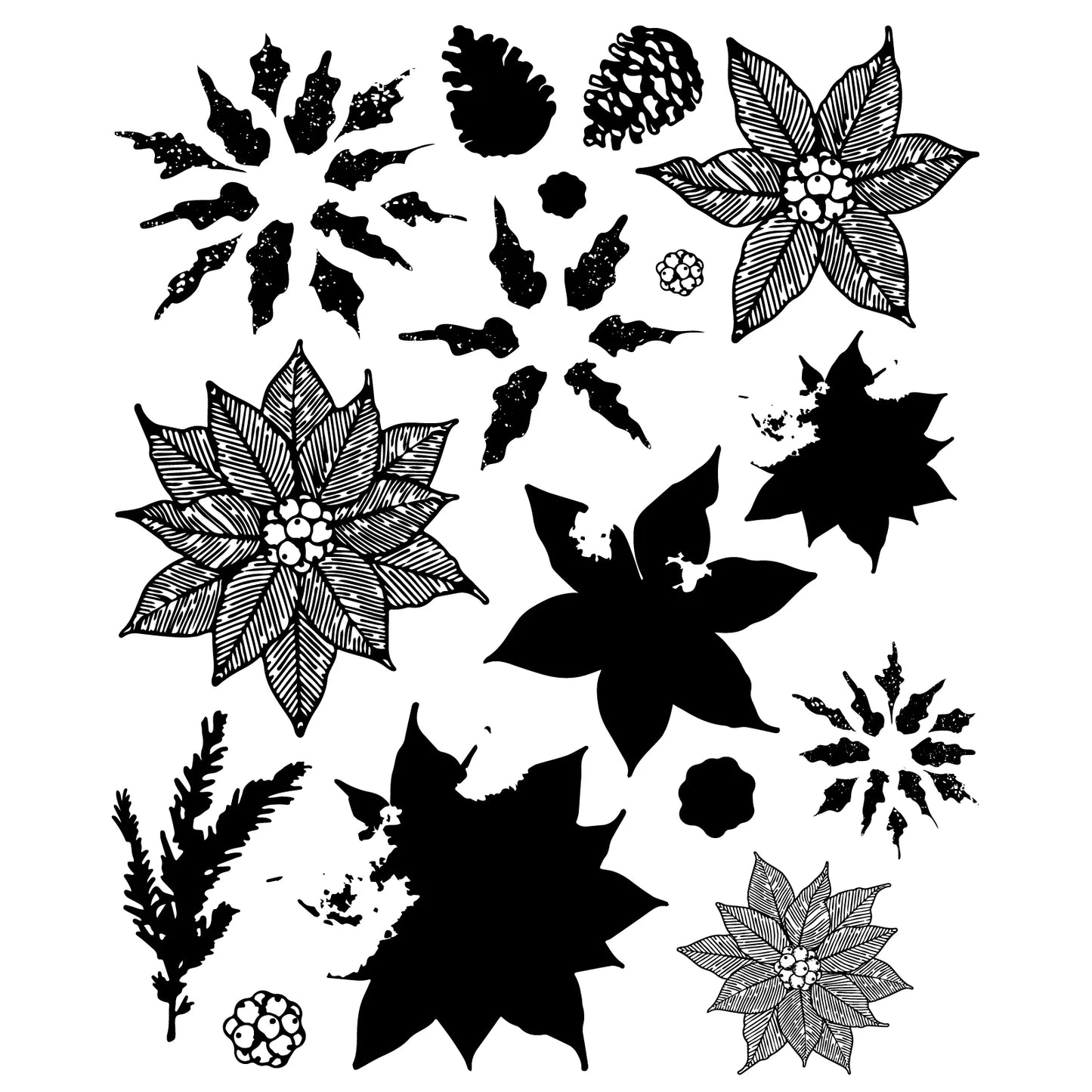 Sizzix Clear Stamps Set 16PK w/10PK Framelits Poinsettia Trio by 49 and Market