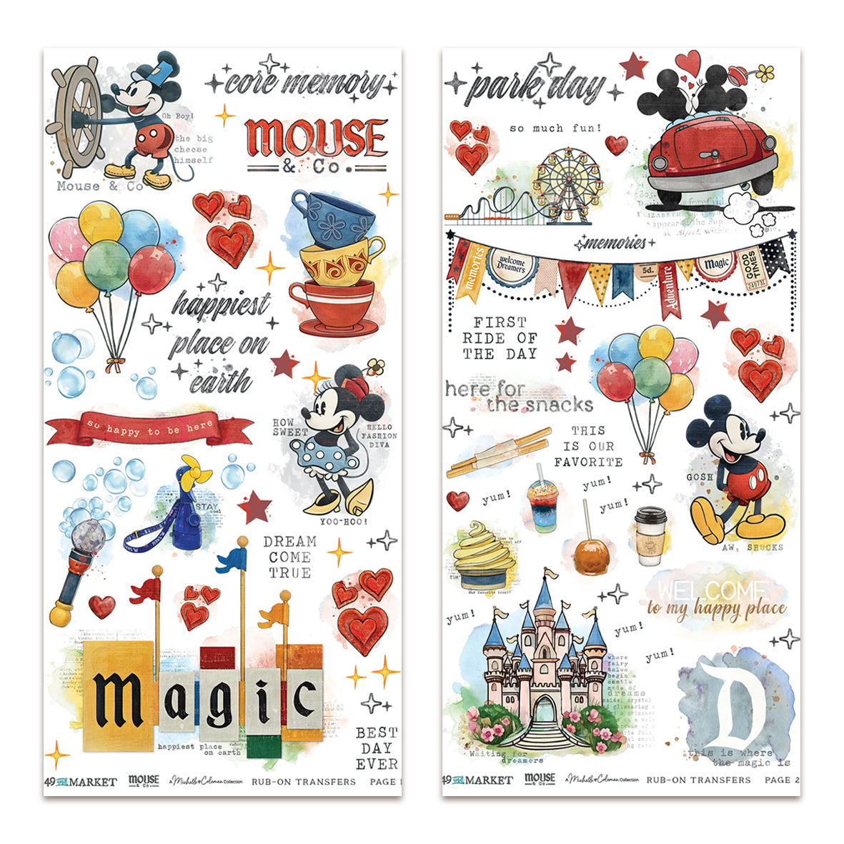 49 And Market Mouse & Co. 6x12 Inch Essential Rub-on Transfer Set by Michelle Coleman