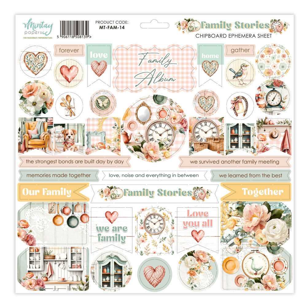 Mintay Family Stories 12x12 Inch Chipboard Ephemera Sheet