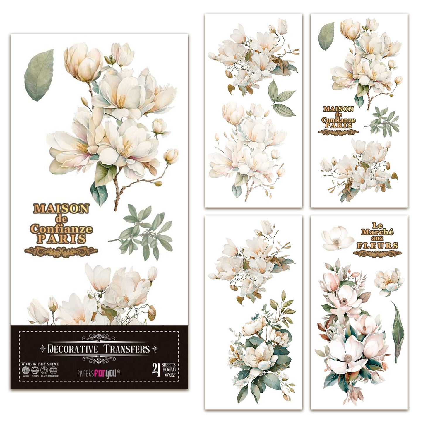 Papers For You Magnolias 6x12 Inch Decor Transfers (4pcs)