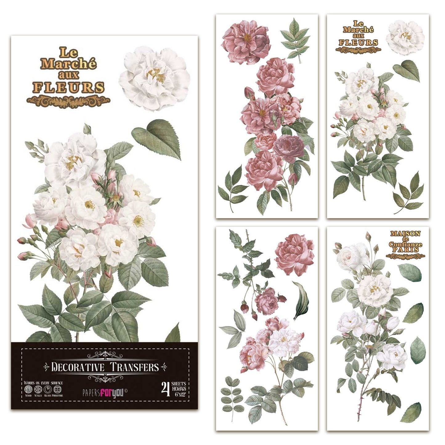 Papers For You Roses 6x12 Inch Decor Transfers (4pcs)
