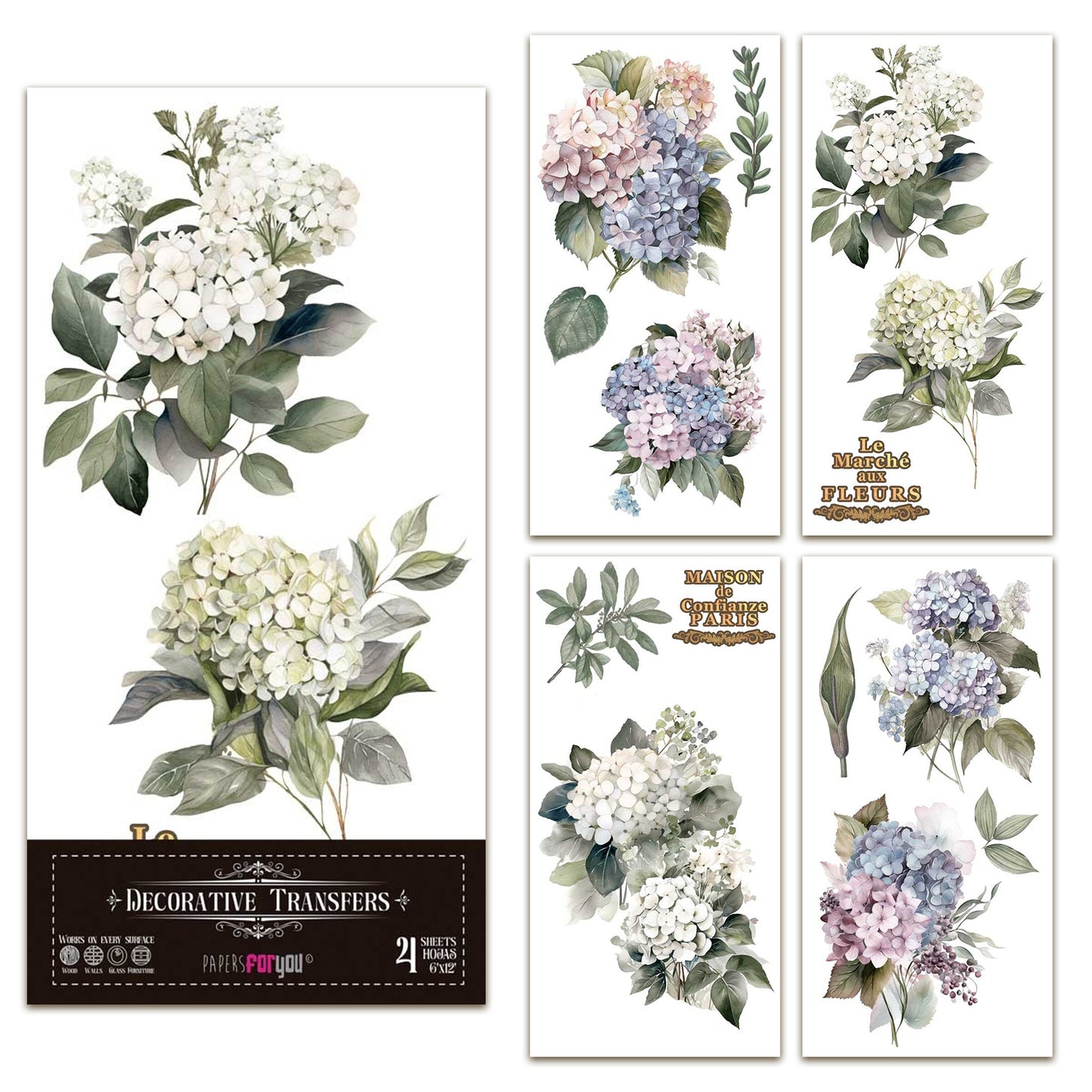 Papers For You Hydrangeas 6x12 Inch Decor Transfers (4pcs)