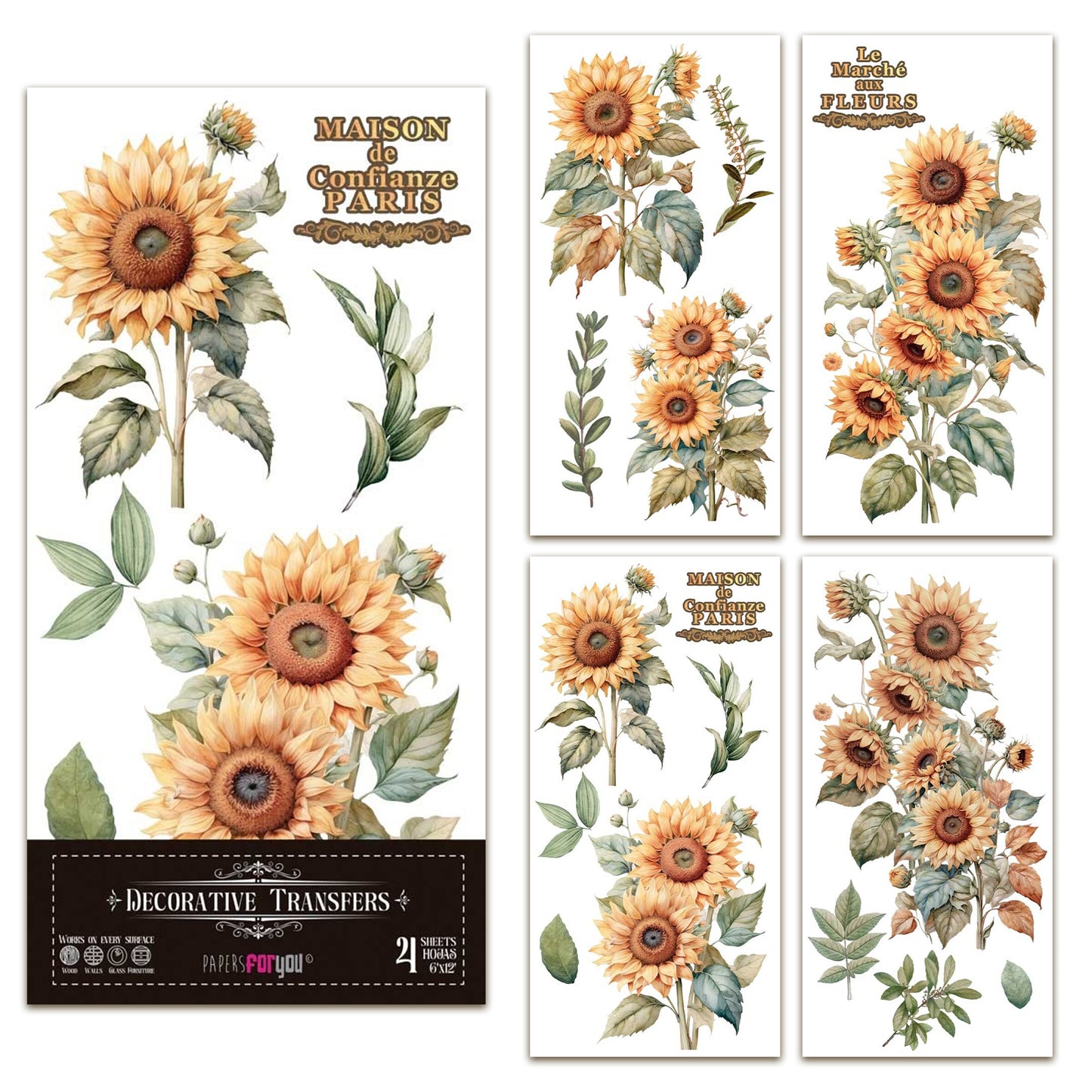 Papers For You Sunflowers 6x12 Inch Decor Transfers (4pcs)