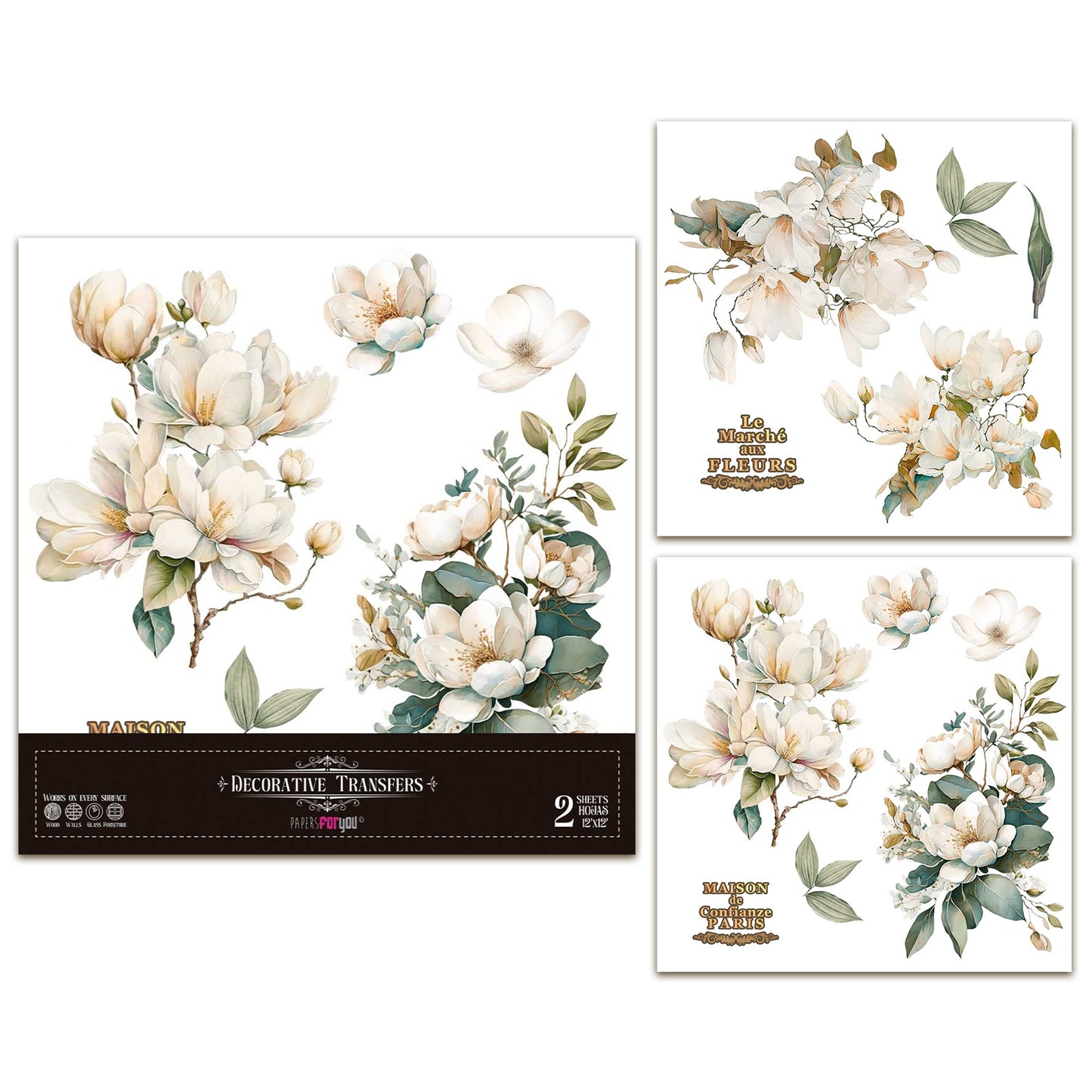 Papers For You Magnolias 12x12 Inch Decor Transfers (2pcs)