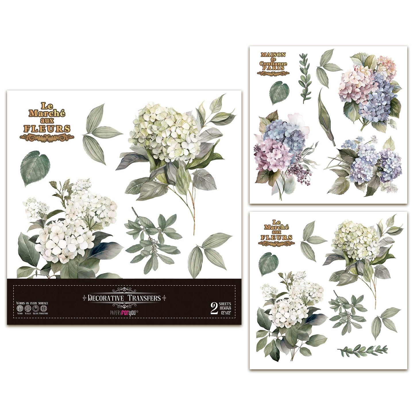 Papers For You Hydrangeas 12x12 Inch Decor Transfers (2pcs)