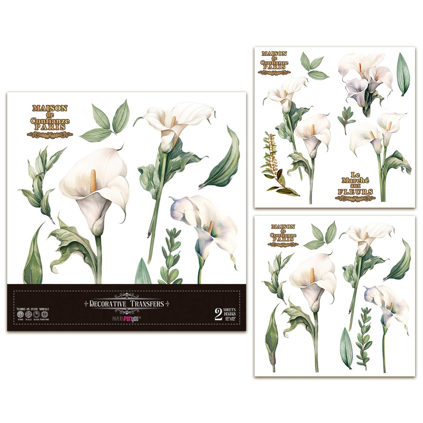 Papers For You Calla Lily 12x12 Inch Decor Transfers (2pcs)