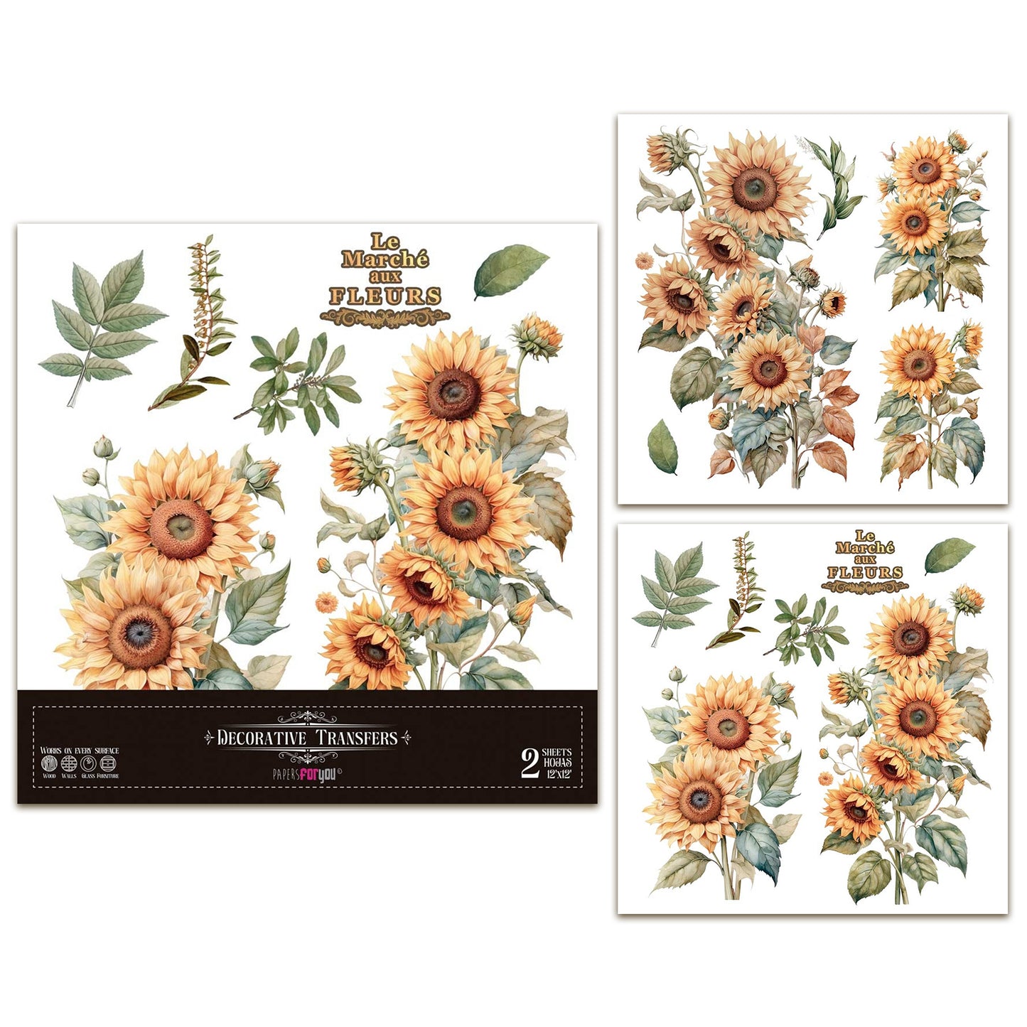Papers For You Sunflowers 12x12 Inch Decor Transfers (2pcs)